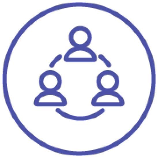 purple icon of three people in a circle connected by small lines